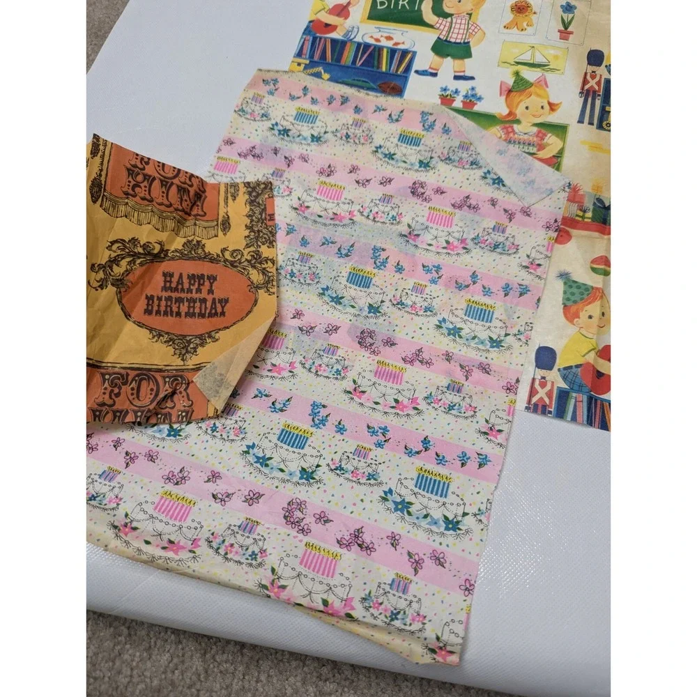New and Used‎ Vintage Gift Paper 60s 70s Prints Baby Shower Kids Weddings Lot